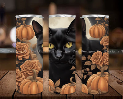 Black Cats Halloween Tumbler Wrap, Black Cats Wraps, Cute Halloween Tumbler, 20 Oz Skinny Tumbler, Tumbler Wrap, Black Cat Lover, Halloween Gift, Pumpkin Art Tumbler Sublimation ToriDesigns 