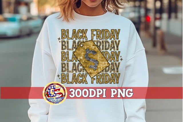 Black Friday Tag Faux Sequin Embroidery PNG Sublimation Greedy Stitches 