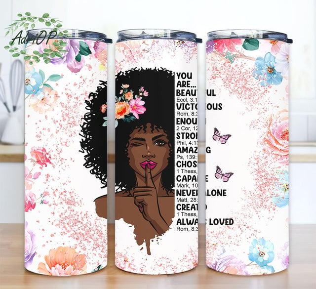 Black Girl 20oz Skinny Tumbler, Tumbler Sublimation, Affirmation Tumbler, You Are Beautiful, Coffee Tumbler Template, Tumbler PNG, Digital Download Sublimation AdriOP 