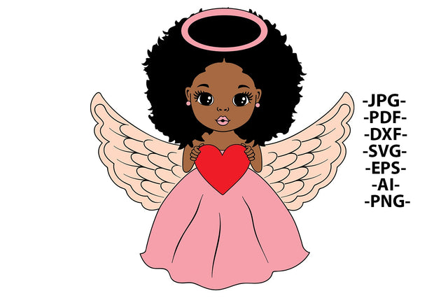 Black Girl Angel Svg, Angel Halo Svg, Afro Girl Svg, Black Girl Svg, Angel With Heart, Cute Litle Girl Svg, African American, Svg Cut Files SVG 1uniqueminute 