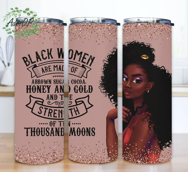 Black Girl Are Made Of Brown Sugar 20oz Skinny Tumbler Png, Afro American Women Gift, Afro Girl Png, Black Women Png, Melanin Queen Tumbler Sublimation AdriOP 