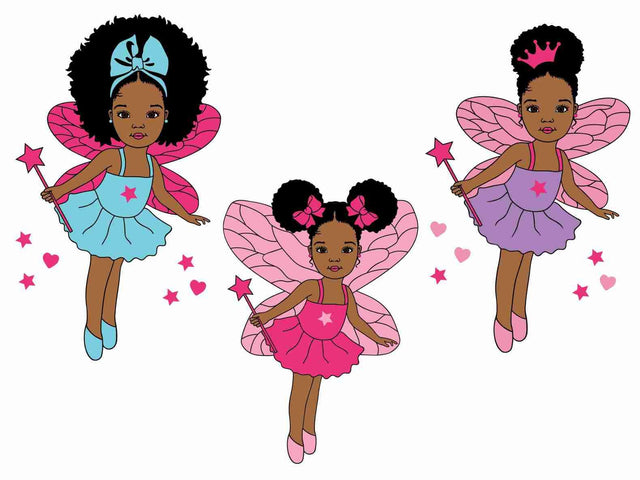 Black Girl Bundle Svg, Magic Stars, Princess, Pink Dress Girls, Magic Wand, Afro Baby Girl Svg, Puff Hair, Little Afro Kid, Cute Girl Svg SVG 1uniqueminute 