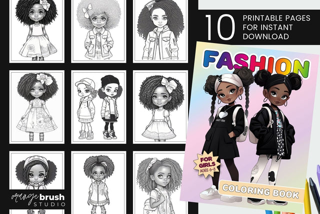 Black Girl Fashion Coloring Book | Kids coloring pages Sublimation OrangeBrushStudio 