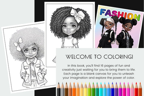 Black Girl Fashion Coloring Book | Kids coloring pages Sublimation OrangeBrushStudio 