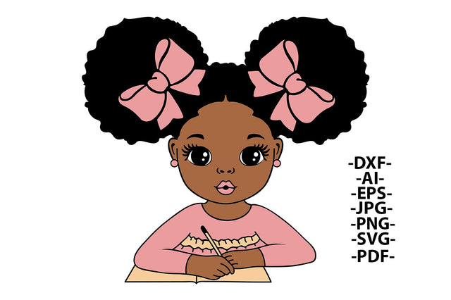 Black Girl Loves To Write, Reading Book Svg, School, Learning, Puff Hair, Afro Princess Svg, Afro Baby Svg, Afro Girl Svg, Svg Cut Files SVG 1uniqueminute 