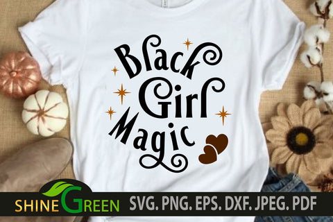 Black Girl Magic Valentine SVG with Heart for Afro Women, Girls SVG Shine Green Art 