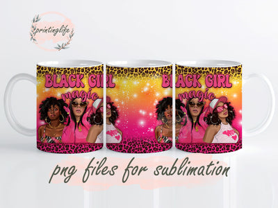 Black girl magic with leopard 20 oz mug png, Black girl mug wrap png, black women png, Black girl png download Sublimation PrintingLife 