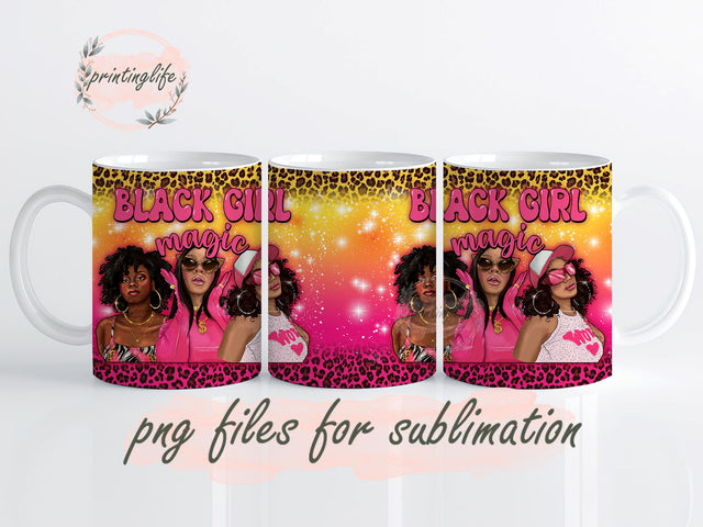 Black girl magic with leopard 20 oz mug png, Black girl mug wrap png, black women png, Black girl png download Sublimation PrintingLife 