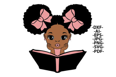 Black Girl Reading Book Svg, School, Girl learning, Puff Hair, Afro Princess Svg, Afro Baby Svg, Afro Girl Svg, Svg Cut Files SVG 1uniqueminute 