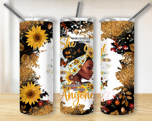 Black Girl Sunflower 20oz Skinny Tumbler Png, Afro Girl Boss Glitter Tumbler Wrap, Glitter Gold Sunflower Melanin Queen Tumbler, Afro Girl Boss Png Sublimation BouDesign 
