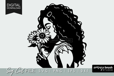 Black Girl SVG With Sunflowers | African American SVG SVG OrangeBrushStudio 