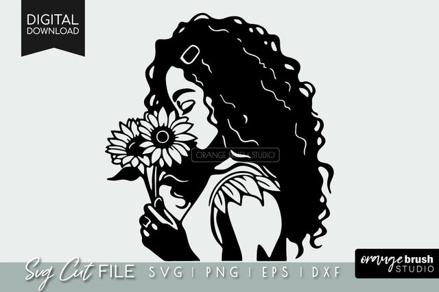 Black Girl SVG With Sunflowers | African American SVG SVG OrangeBrushStudio 