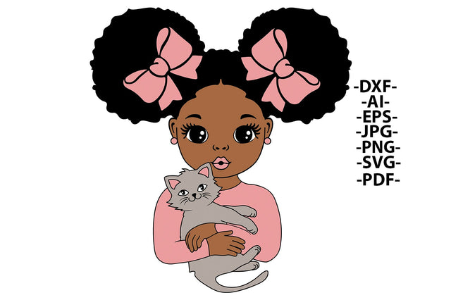 Black Girl With Cat Svg, Pink Clothes, Puff Hair, Afro Princess Svg, Afro Baby Svg, Afro Girl Svg, Svg Cut Files SVG 1uniqueminute 