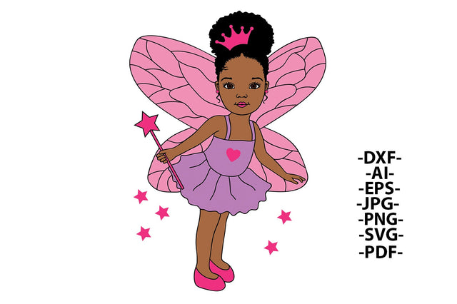 Black Girl with Magic Stars, Pink Girl Clipart, Magic Wand, Afro Baby Girl Svg, Puff Hair, Little Afro Kid, Cute Girl Svg SVG 1uniqueminute 