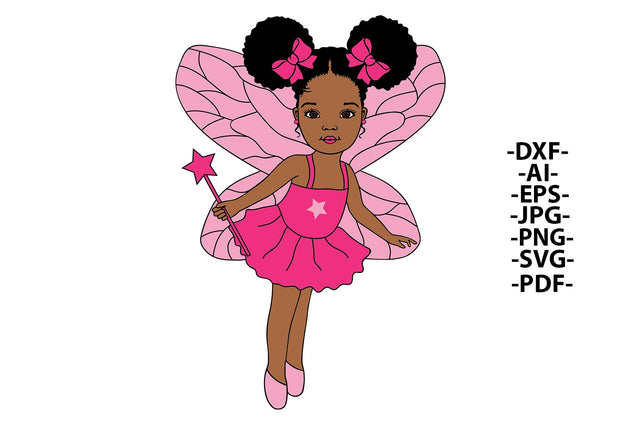 Black Girl with Magic Stars, Pink Girl Clipart, Magic Wand, Afro Baby Girl Svg, Puff Hair, Little Afro Kid, Cute Girl Svg SVG 1uniqueminute 