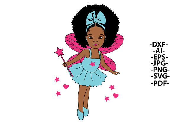 Black Girl with Magic Stars, Pink Girl Clipart, Magic Wand, Afro Baby Girl Svg, Puff Hair, Little Afro Kid, Cute Girl Svg SVG 1uniqueminute 