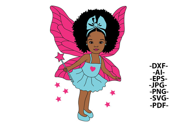 Black Girl with Magic Stars, Pink Girl Clipart, Magic Wand, Afro Baby Girl Svg, Puff Hair, Little Afro Kid, Cute Girl Svg SVG 1uniqueminute 