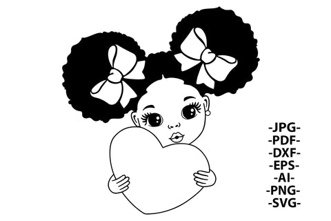 Black Girl With Puffy Hair Svg, Kid with Heart, Afro Girl Valentine Day, Afro Baby Girl Svg, Afro Girl Svg, African American, Svg Files SVG 1uniqueminute 