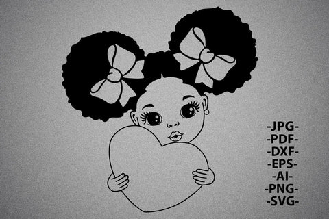 Black Girl With Puffy Hair Svg, Kid with Heart, Afro Girl Valentine Day, Afro Baby Girl Svg, Afro Girl Svg, African American, Svg Files SVG 1uniqueminute 