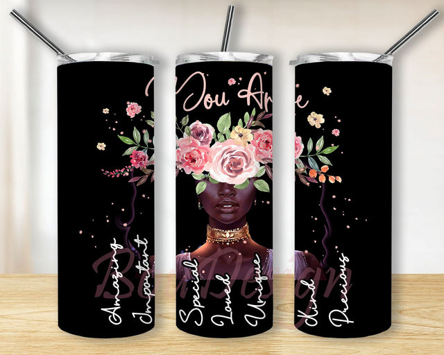 Black Girl You Are Amazing 20oz Skinny Straight Tumbler With Sublimation Design Sublimation BouDesign 