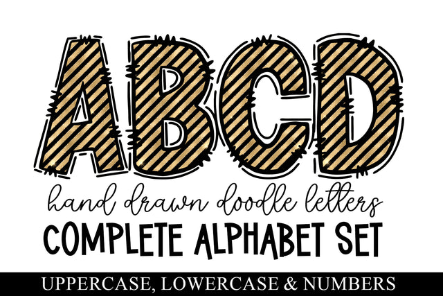 Black & Gold Doodle Letters, Elegant Sublimation Alphabet Letters Sublimation BijouBay 