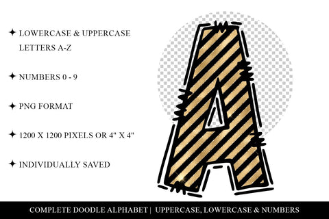 Black & Gold Doodle Letters, Elegant Sublimation Alphabet Letters Sublimation BijouBay 