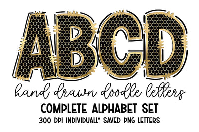 Black & Gold Honeycomb Doodle Letter Alpha Set Sublimation BijouBay 
