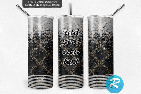 Black Gray Glitter 20 oz / 30 oz Skinny Tumbler Sublimation Regulrcrative 