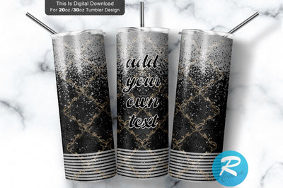 Black Gray Glitter 20 oz / 30 oz Skinny Tumbler Sublimation Regulrcrative 