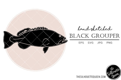Black Grouper Hand sketched, hand drawn vector clipart SVG Loveleen Kaur 