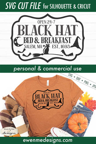 Black Hat Bed & Breakfast SVG - Halloween SVG SVG Ewe-N-Me Designs 