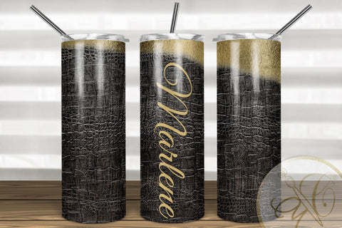 Black Leather and Gold Foil 20oz Skinny Tumbler Sublimation Sublimation Marlene Campos 