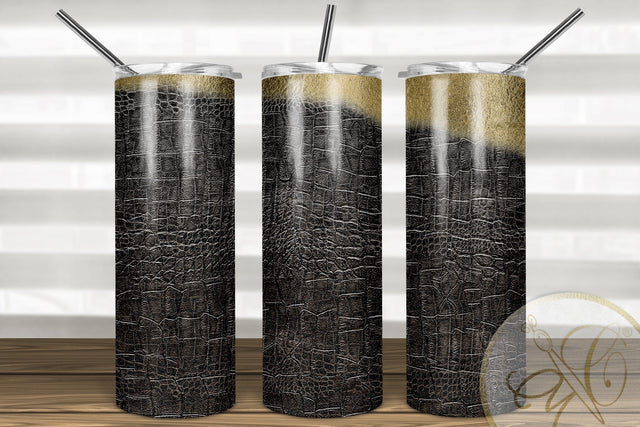 Black Leather and Gold Foil 20oz Skinny Tumbler Sublimation Sublimation Marlene Campos 