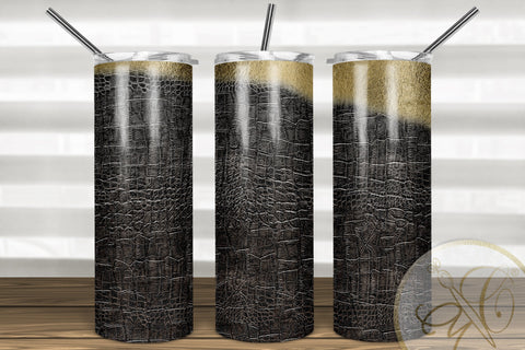 Black Leather and Gold Foil 20oz Skinny Tumbler Sublimation Sublimation Marlene Campos 