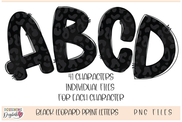 Black Leopard Print Doodle Letters PNG, Leopard Print Sublimation Alphabet, Leopard Print PNG SVG Designing Digitals 