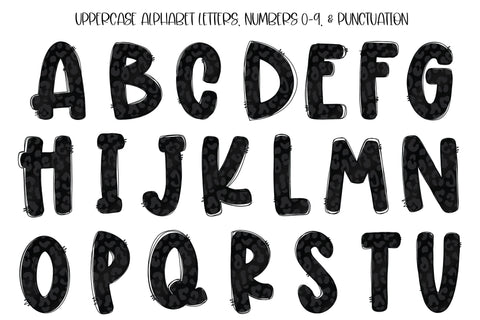 Black Leopard Print Doodle Letters PNG, Leopard Print Sublimation Alphabet, Leopard Print PNG SVG Designing Digitals 