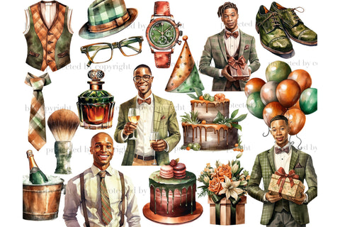 Black Mans Birthday Clipart | Gift Box Illustration SVG GlamArtZhanna 