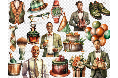 Black Mans Birthday Clipart | Gift Box Illustration SVG GlamArtZhanna 