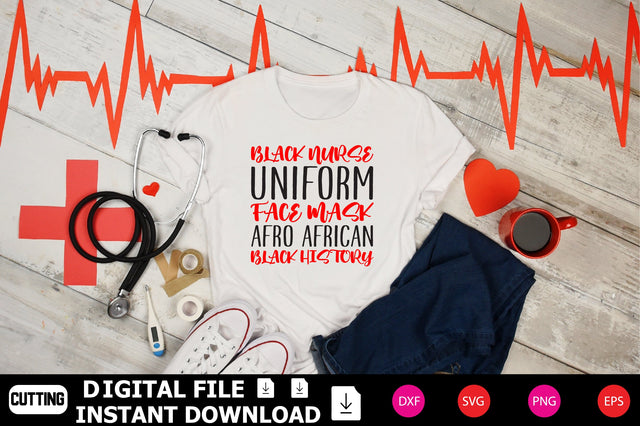 Black Nurse Uniform Face Mask Afro African Black History SVG Shahin alam 