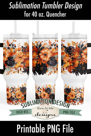 Black Orange Flowers 40 oz Sublimation Tumbler Design Sublimation Ewe-N-Me Designs 