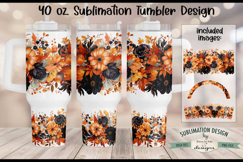 Black Orange Flowers 40 oz Sublimation Tumbler Design Sublimation Ewe-N-Me Designs 