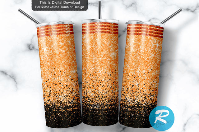 Black & Orange Glitter 20 oz / 30 oz Skinny Tumbler Sublimation Regulrcrative 
