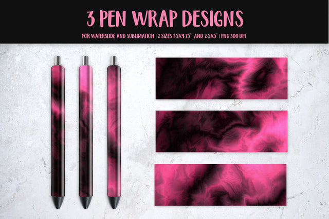 Black Pink Marble Pen Wrap Design Sublimation or Waterslide Sublimation LaBelezoka 