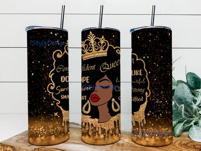 Black Queen 20oz Skinny Tumbler Png, Afro Gold Glitter Png, Black Power Quotes Wrap, Confident Queen Png, Afro Queen, Afro American Women Gift Sublimation iStyleDesign 