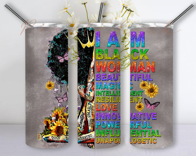 Black Queen I Am Black Woman Tumbler Png, Black Woman Tumbler, Gift For Her, African American Skinny Tumbler, Black Girl Magic, Afro Queen Cups, Melanin Girl Sublimation PixelChick 