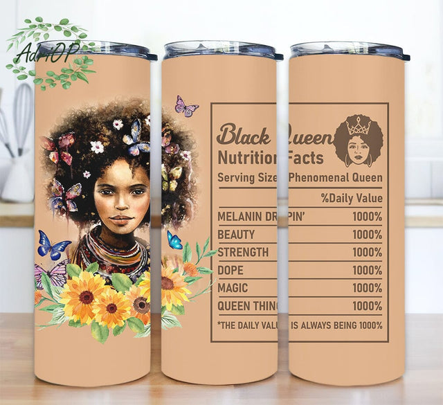 Black Queen Nutrition Facts 20oz Skinny Tumbler Png, Black Queen Png, Black girl Nutrition Facts Png, Melanin Png, Black WWoman Png, Black Girl Magic Sublimation AdriOP 