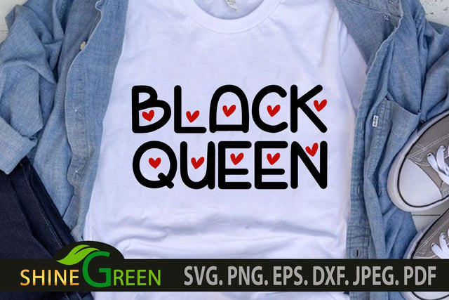 Black Queen SVG with Hearts for Valentine's Day SVG Shine Green Art 