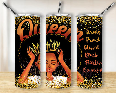 Black Queen Tumbler Wrap 20oz Skinny Tumbler Sublimation Designs Straight PNG Digital Download Afro Queen African American PNG Sublimation BouDesign 