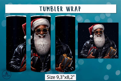 Black Santa with sunglasses png 3d Christmas tumbler Sublimation Olga Boat Design 