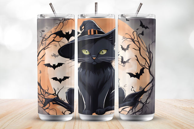 Black Spooky Cat 20 Oz Tumbler Wrap Sublimation Design Sublimation MockupSvgVenue 